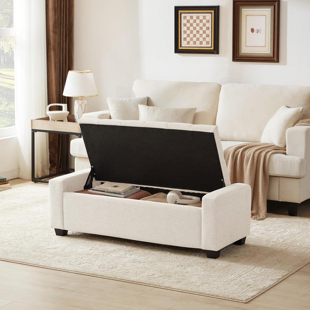 48" Ottoman with Storage, Beige Storage Ottoman Bench