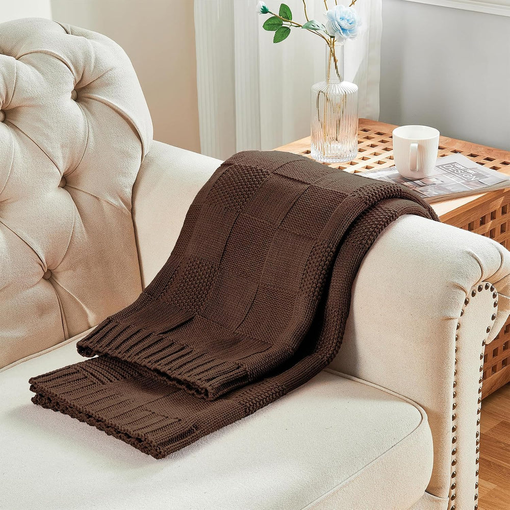 Dark Brown Knitted Checkered Throw Blanket 50"X60"