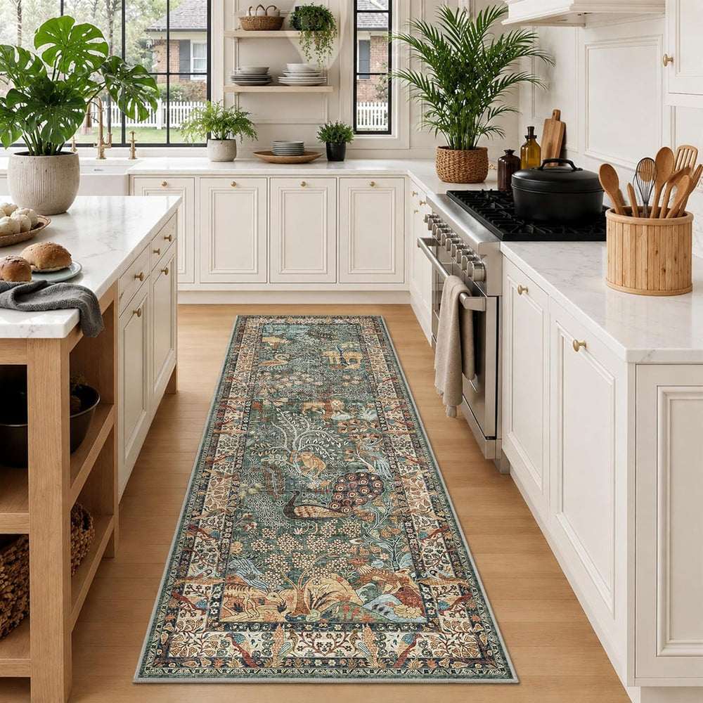 2’6″x 8’ Runner Rug Botanical Print Long Rug Vintage Kitchen Rug