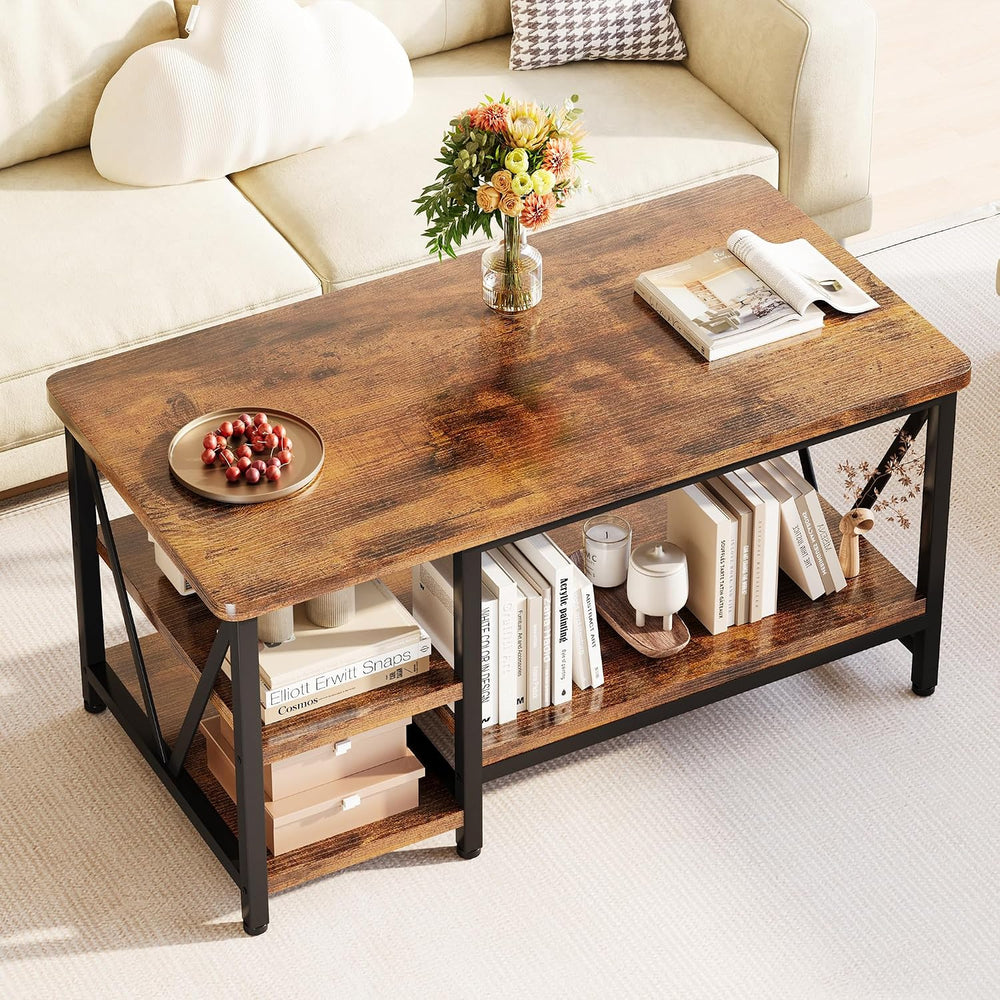 Coffee Table, 39.3" Farmhouse Coffee Table with Sturdy V-Frame Support