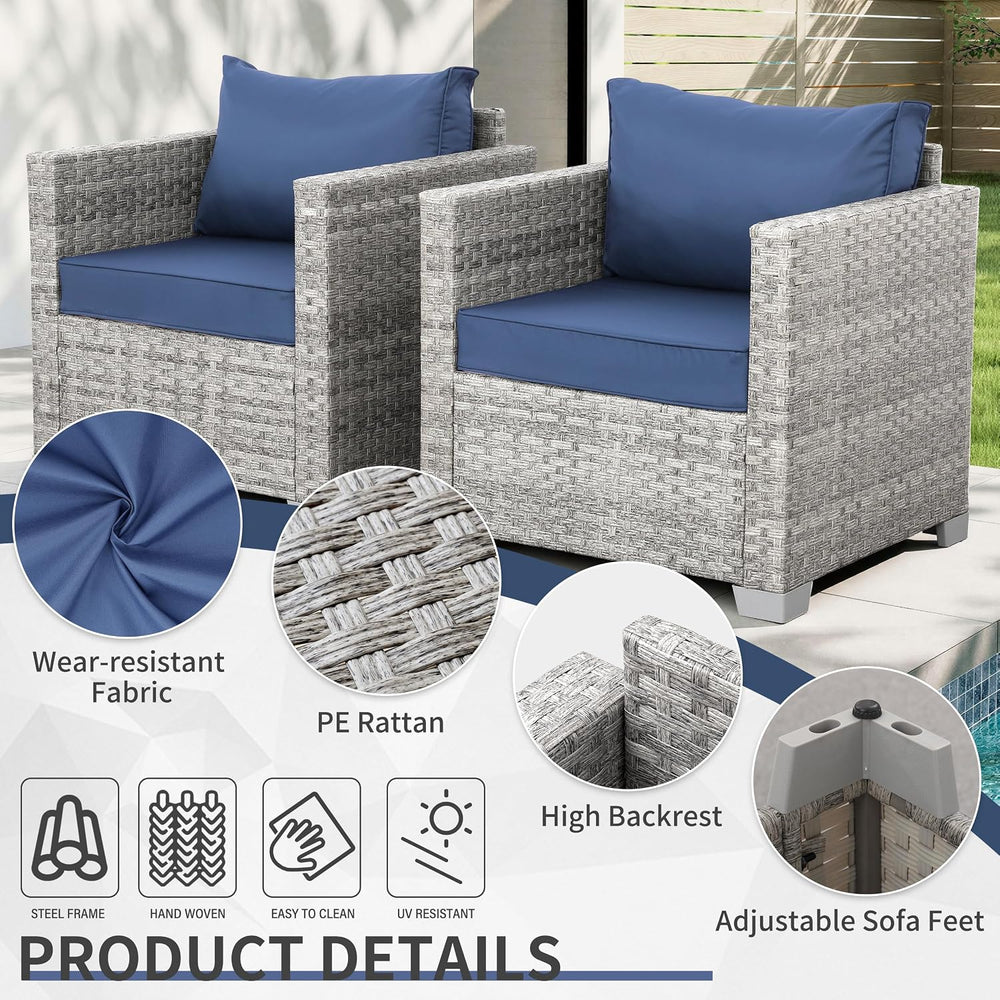 WAROOM Patio Chairs Set of 2 Wicker Outdoor Sofa, Porch Single Chair Grey Rat...