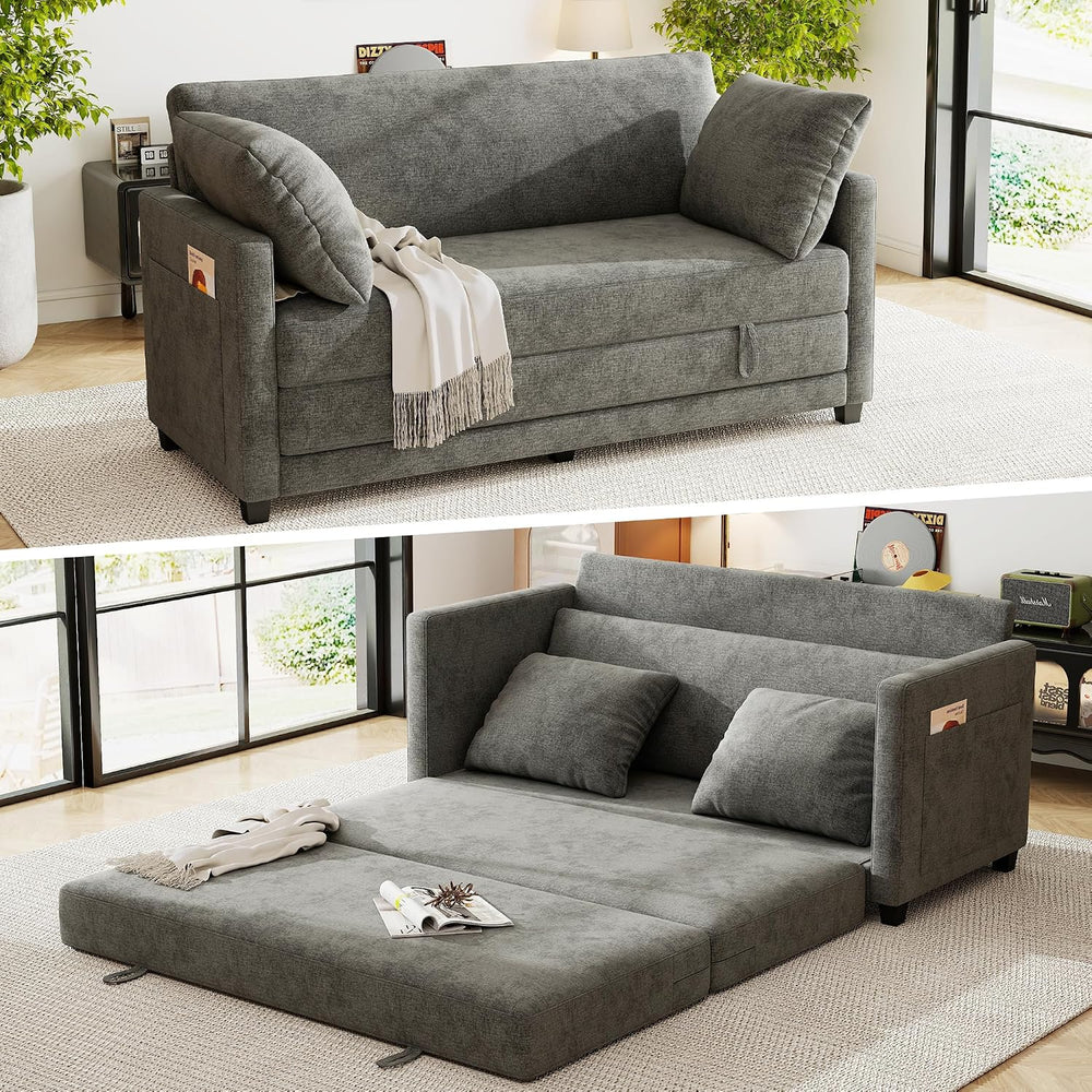 65" Loveseat Sleeper Sofa Bed, Chenille Convertible Floor Sofa Bed for S...