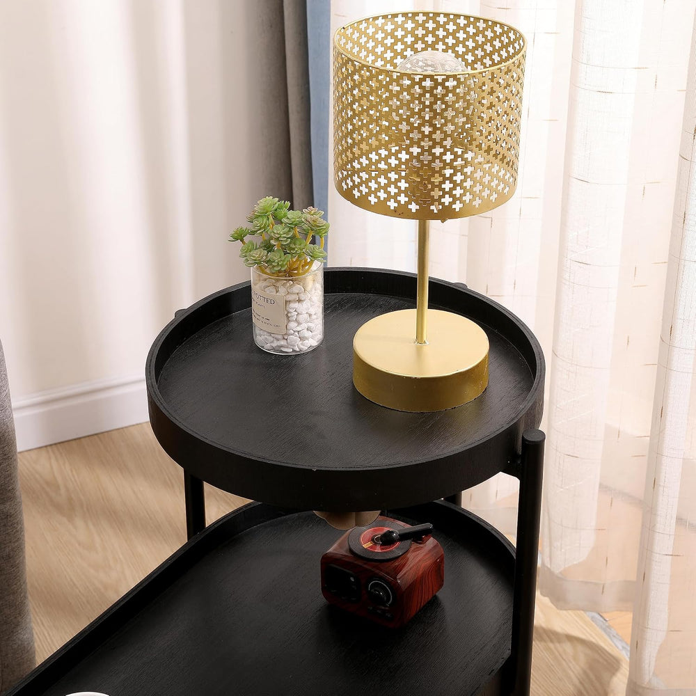 2-Tier Side Table, Metal & Wood Construction with Storage Shelf - Modern ...