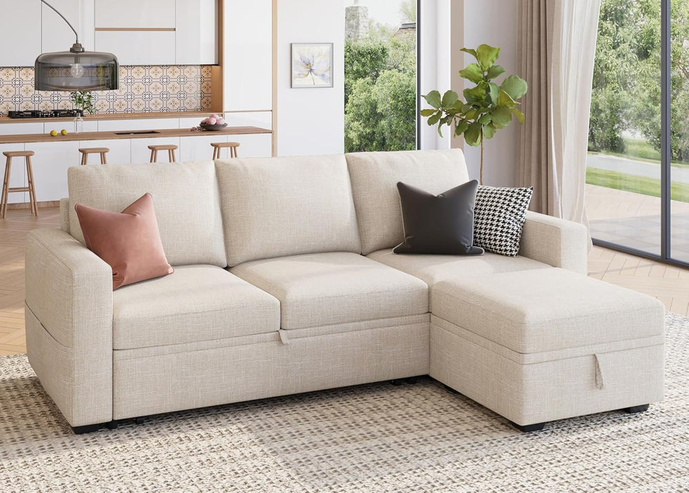 HONBAY Modular Sectional Sleeper Sofa with Pull Out Bed, L Shaped Couch with ...