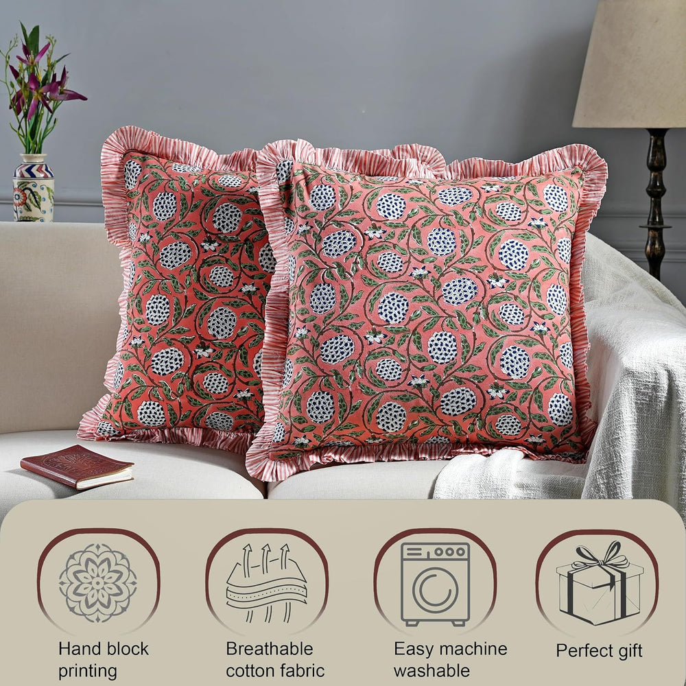Ridhi Block Print Dark Salmon Pink Throw Pillow Cover 18" x 18" (Pa...