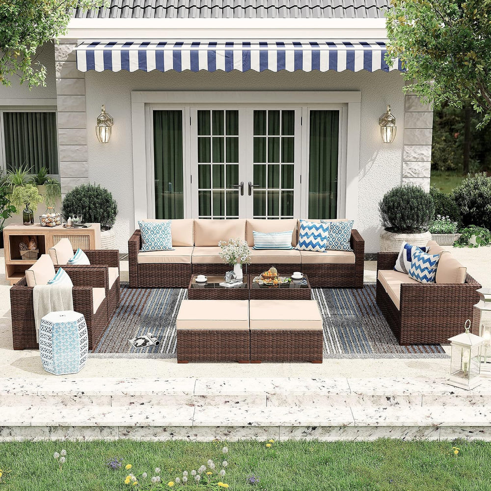 Patiorama 2 Piece Outdoor Wicker Loveseat, Brown PE Rattan, Beige