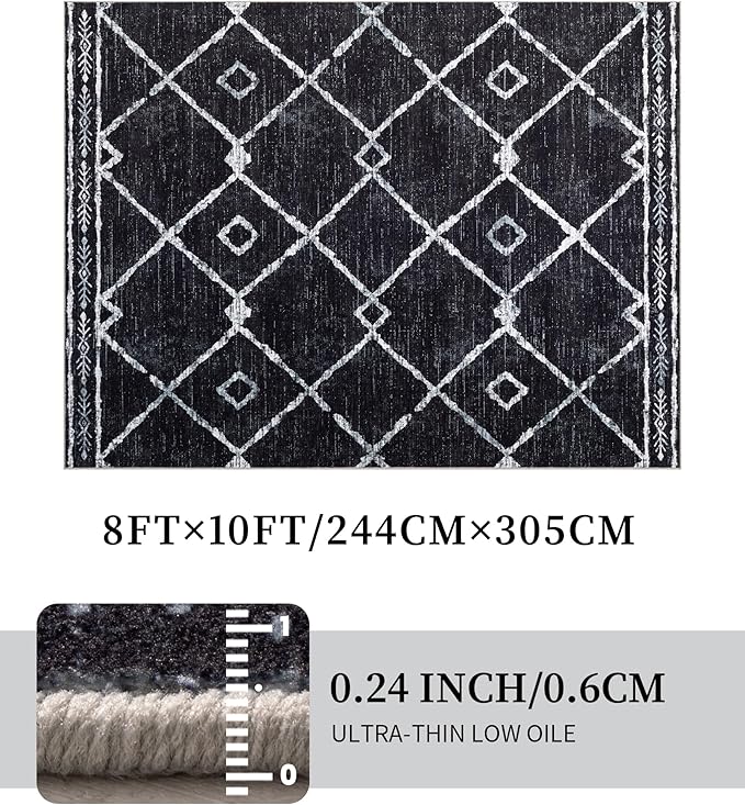 YIHOUSE Moroccan Rugs for Living Room, 8x10 Black and White Aztec Area Rug - Image 4