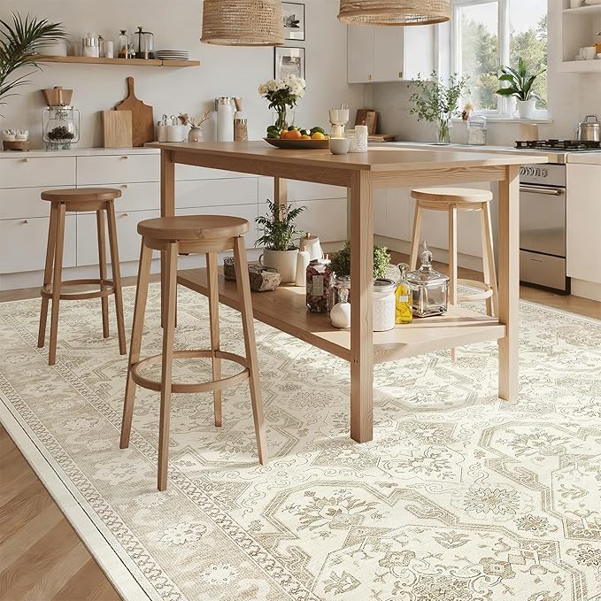 Soalmost 8x10 Area Rugs, Washable Rugs, Large Stain Resistant Beige Area Rug - Image 4