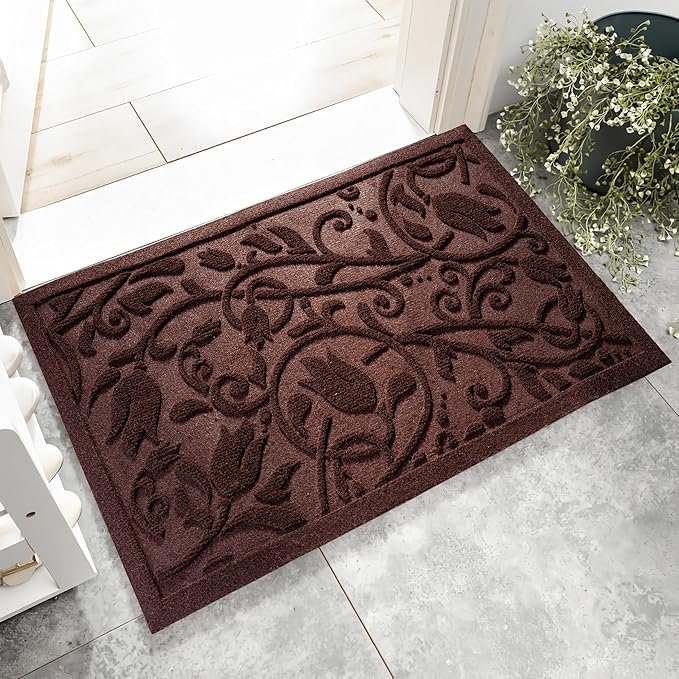 ViveNest Boho Coffee Brown Floral Leaves Outdoor Indoor Entrance Doormats - Image 4