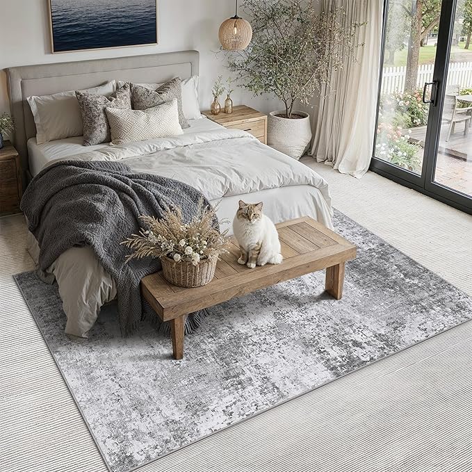PureCozy 5x7 Grey Area Rug Washable Non Slip Modern Abstract Living Room Carpet - Image 3