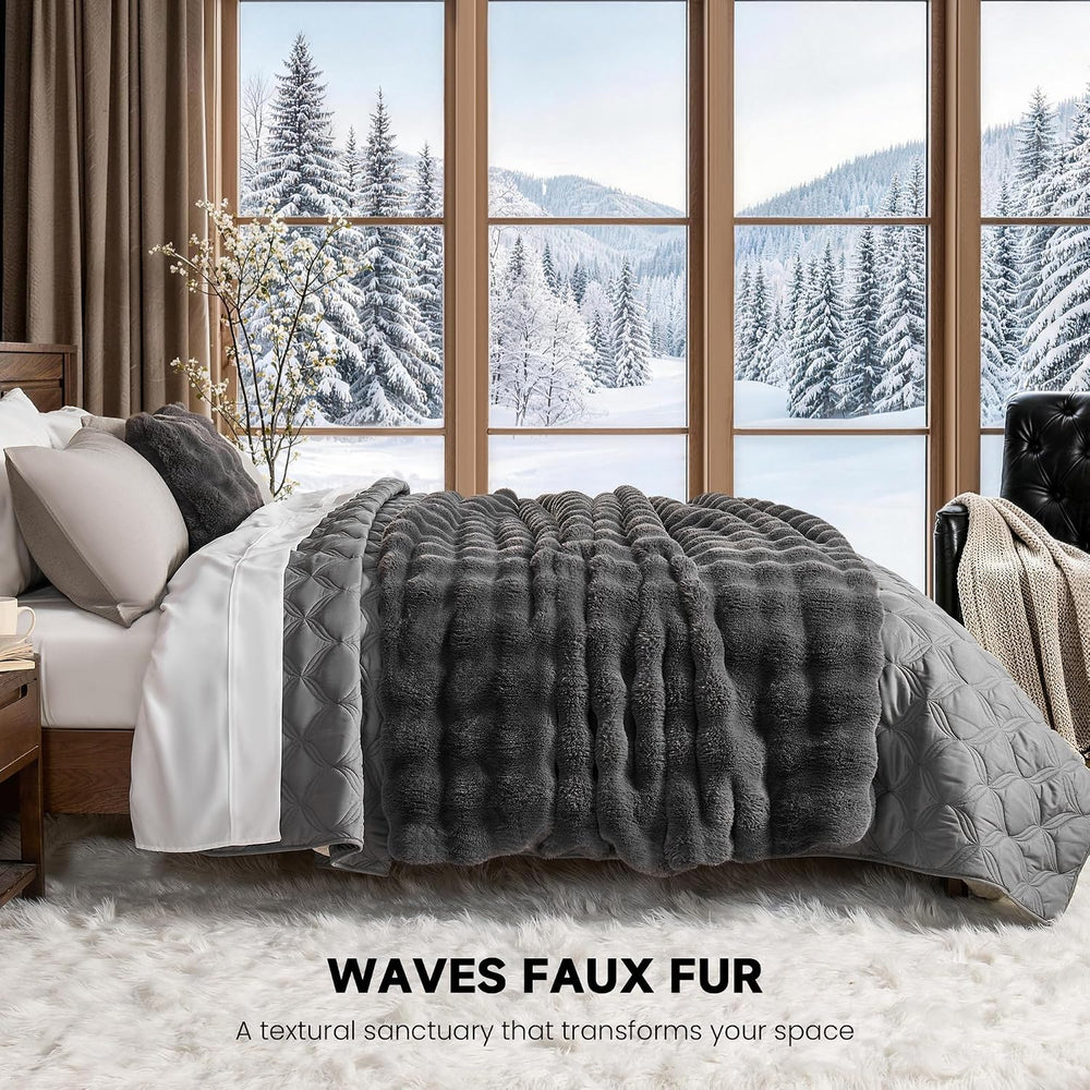 Ultra Soft Faux Fur Throw Blanket for Couch,50"x60",Darkgrey