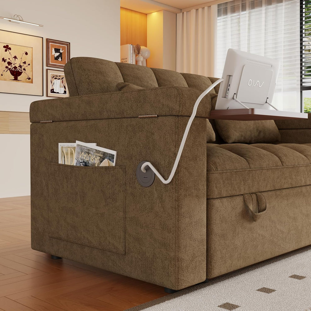 65" 3-in-1 Convertible Sofa Bed, Folding Chenille Loveseat Sleeper