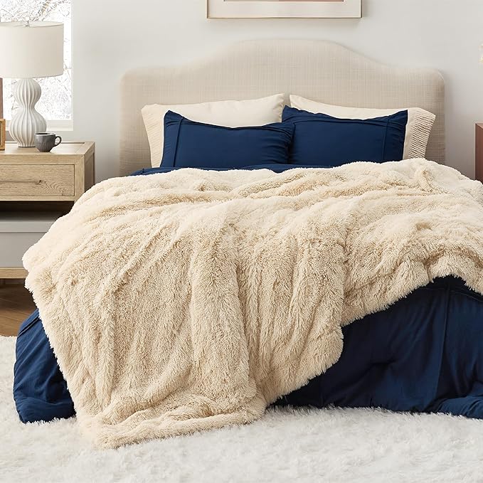 Bedsure GentleSoft Fluffy Beige Blankets Queen Size by BEDSURE
