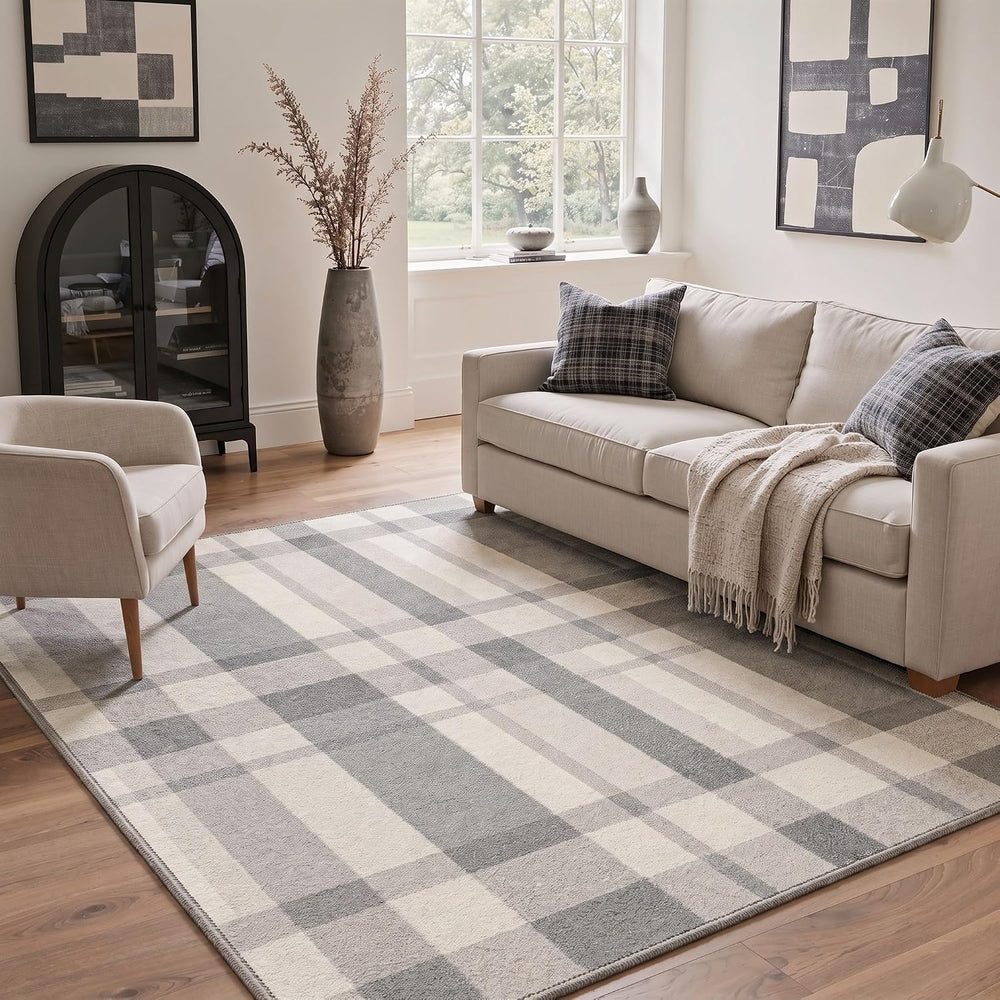 Bavni 8X10 Washable Area Rug for Living Room, Plaid Non Slip Indoor Rug