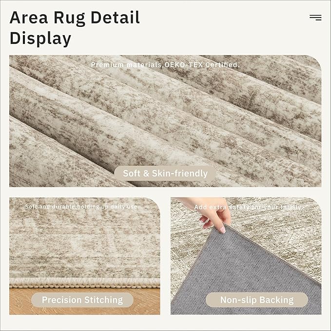 12x15 Washable Area Rug Brown Neutral Abstract Living Room Large Carpet Non - Image 7