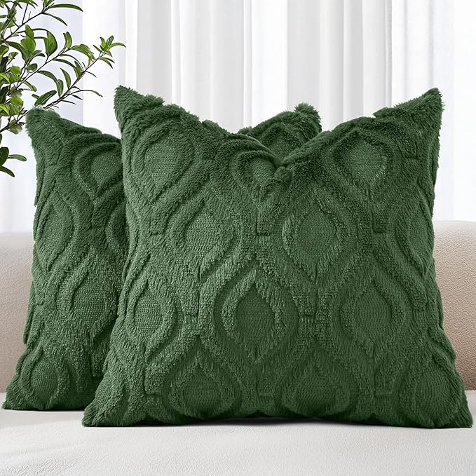 decorUhome Throw Pillow Covers 20x20 Inch Set of 2, Soft Plush Faux Wool Forest by decorUhome