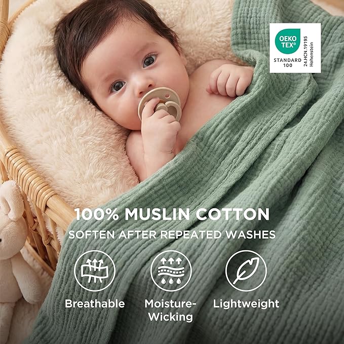 Bedsure 100% Cotton Muslin Blanket Queen Size - Image 2