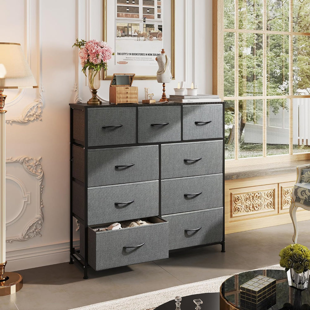 WLIVE Tall Dresser for Bedroom, 9 Drawer Chest of Drawers, Dark Grey
