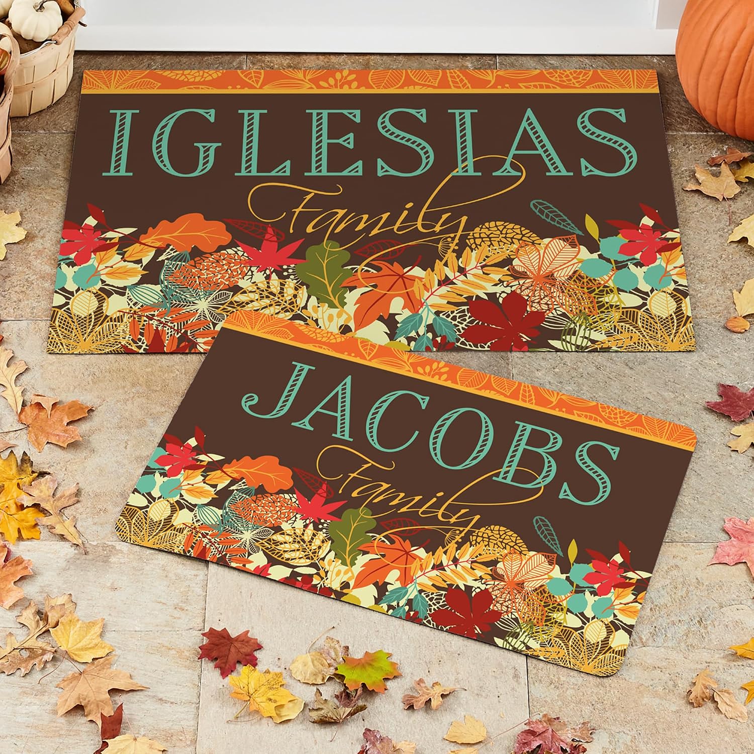 Let's Make Memories Personalized Doormat - Welcome Mat - Kitchen, Entrance Hall, Kids Room - Halloween Decor - Fall Foliage Design - 17x27 - with Optional Holder