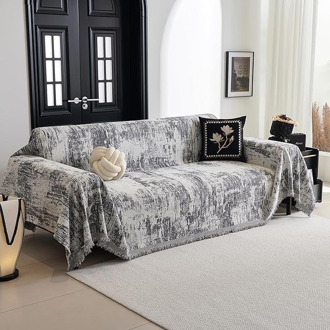 MYSKY HOME Boho Couch Cover for Dogs Washable Deep Grey Abstract Couch Sofa - Image 2