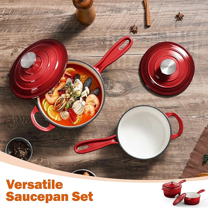Homikit 1 QT & 2 QT Saucepan Set, Enameled Cast Iron Saucepan - Image 7