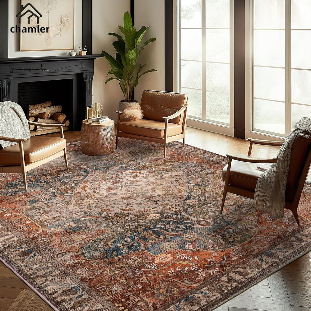 chamler 8x10 Area Rug Washable Vintage Traditional Mat Distressed Indoor Fold...
