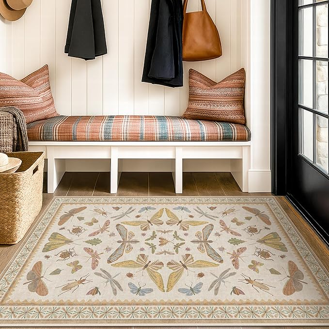 Hazo Haus 3x5 Washable Non-Slip Bathroom Rug, Colorful Insect Rug - Image 8