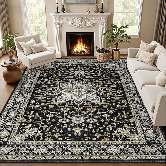 Area Rugs 9x12 Living Room Rug: Washable Rug Soft Vintage Boho Medallion Carpet by EXPEDIX