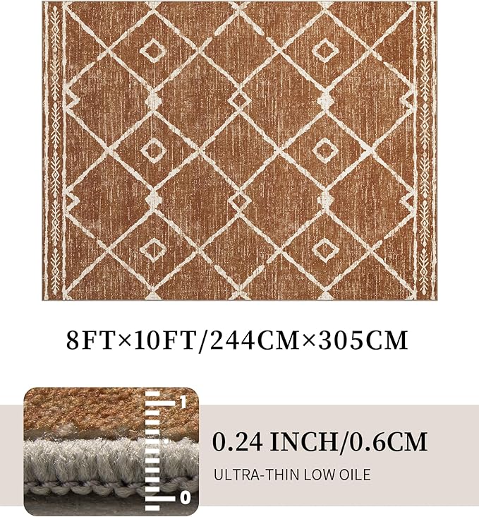 YIHOUSE Western Rugs for Living Room, 8x10 Moroccan Area Rug, Aztec Burnt - Image 4