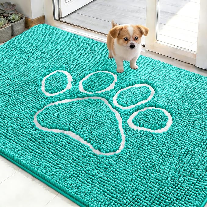 OLANLY Dog Door Mat for Muddy Paws 48x30, Paw Print Design, Absorbs Moisture by OLANLY