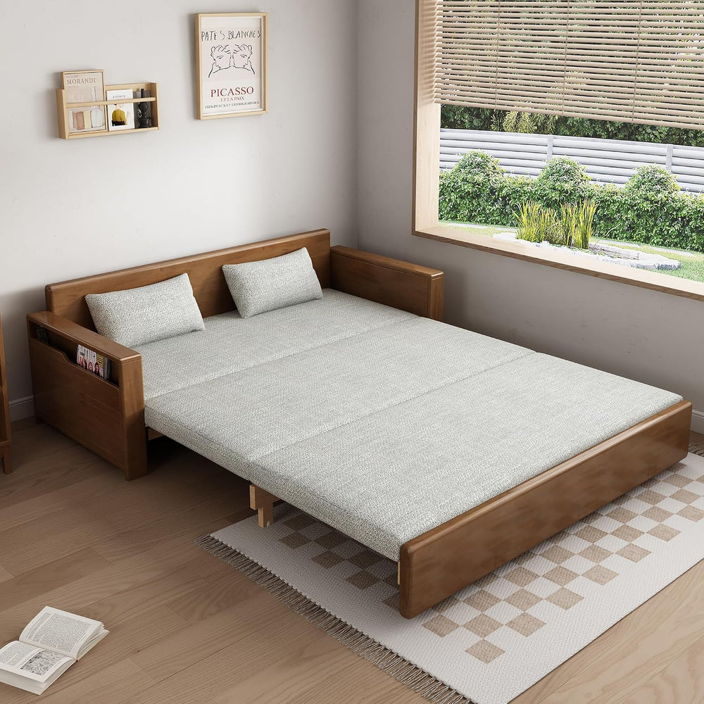 71" 3-in-1 Sleeper Pull Out Sofa, Walnut Solid Wood Frame, Sectional Couch