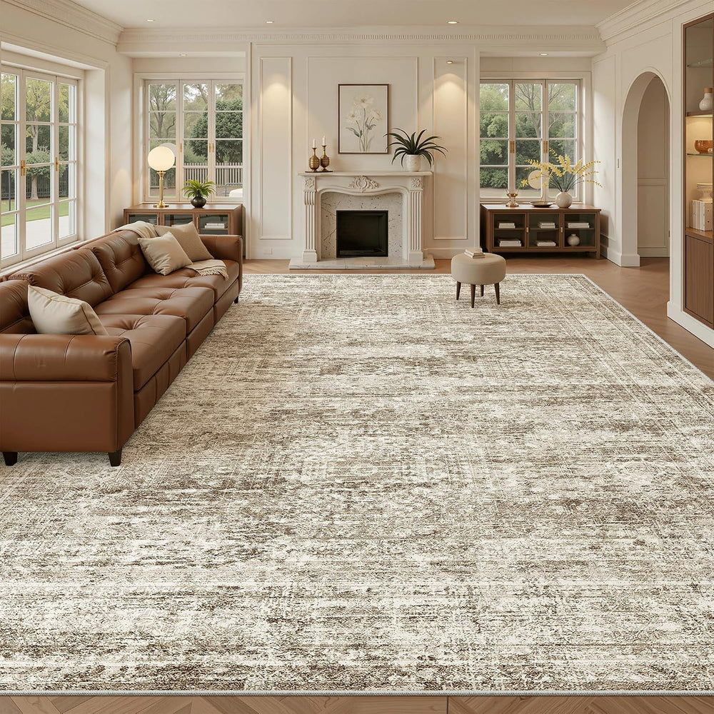 Soalmost 10x14 Area Rugs for Living Room Washable Rug Non-Slip Brown