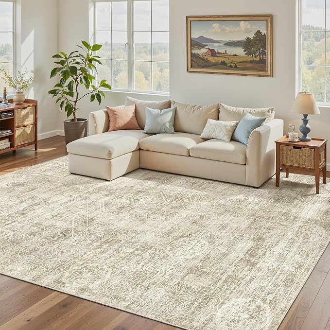 Madane 6x9 Area Rugs for Living Room, Machine Washable Vintage Beige Rug - Image 2