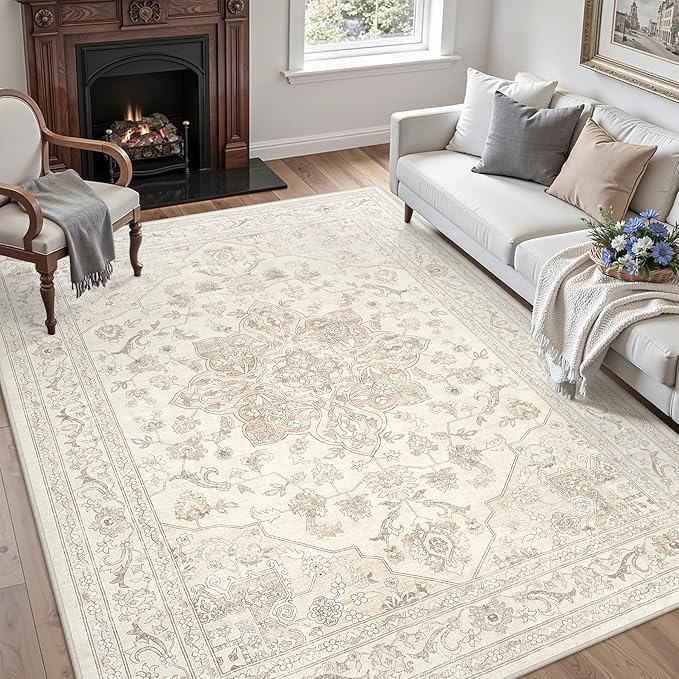 6x9 Area Rugs for Living Room: Vintage Boho Neutral Washable Rug Indoor Soft - Image 3