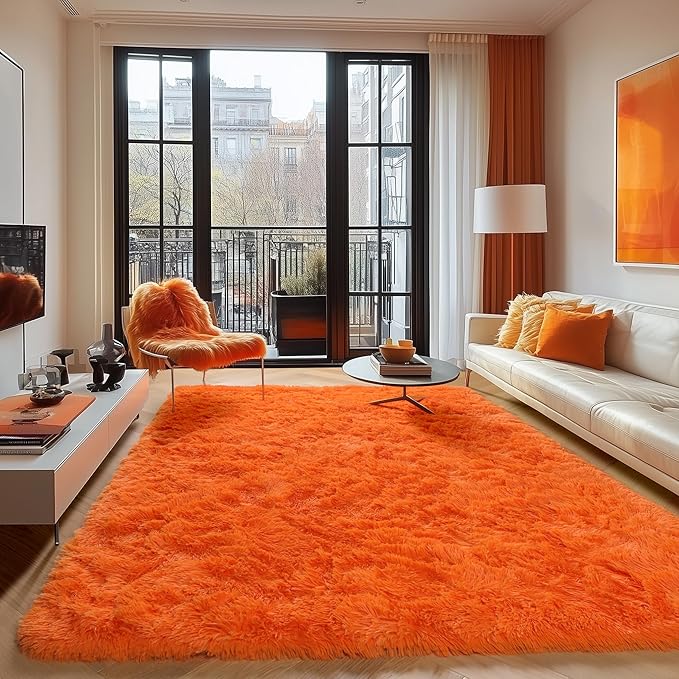 ONASAR Orange Rugs for Living Room Bedroom, 5x8 Fluffy Bedside Area Rug - Image 7