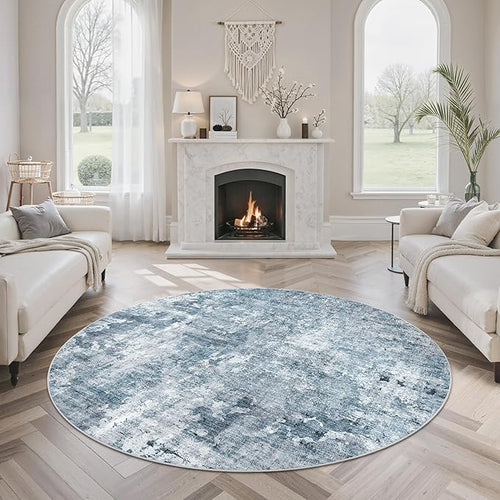 6x6 Blue/Grey Round Rug 6ft Living Room Circle Rug Vintage Round Area Rug Non by Soalmost