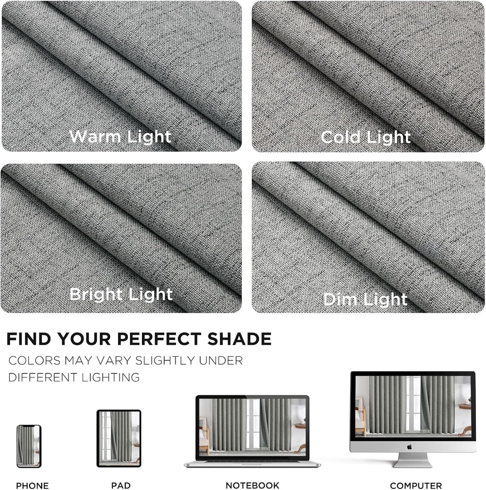 Joydeco 100% Blackout Curtains for Bedroom, Natural Linen Curtains, Thermal I...