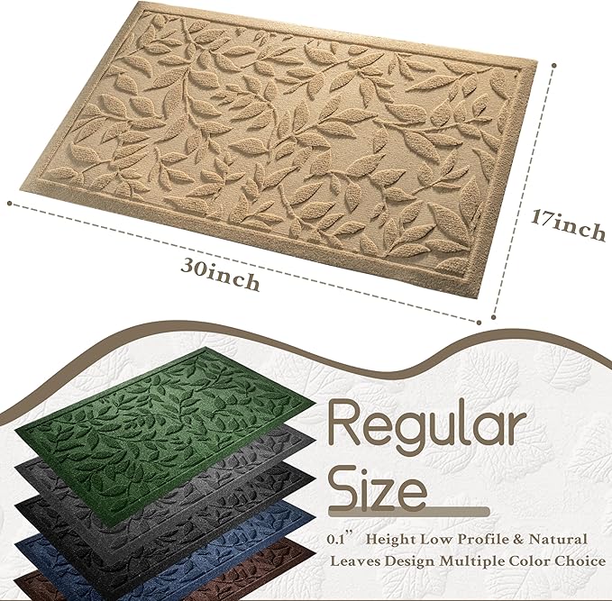 Beige Leaves Outdoor Indoor Entrance Doormats, Absorbent Durable Heavy Duty - Image 2
