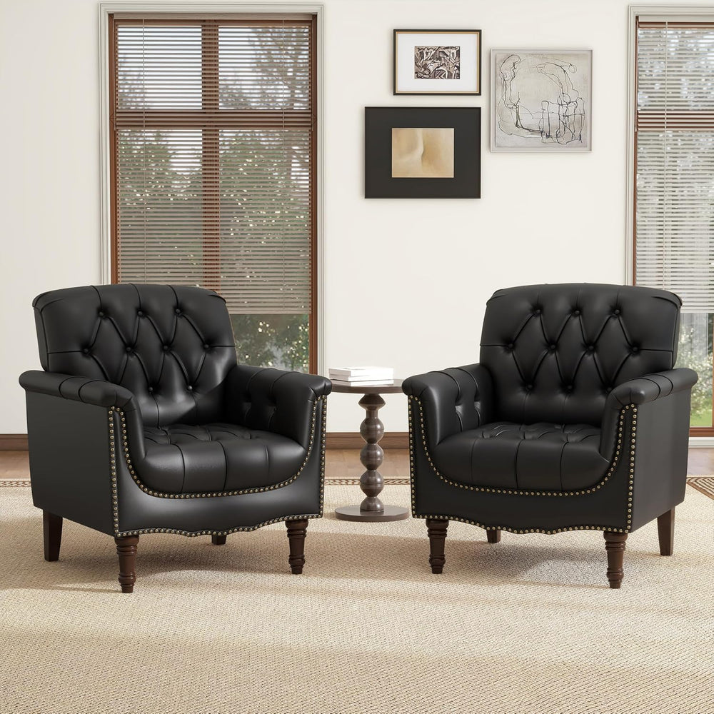 Faux Leather Armchairs Set of 2, Upholstered Accent Chair, Black