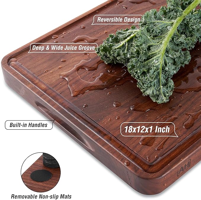 AZRHOM Walnut Wood Cutting Board, 18x12in Large Wooden Chopping Boards - Image 4