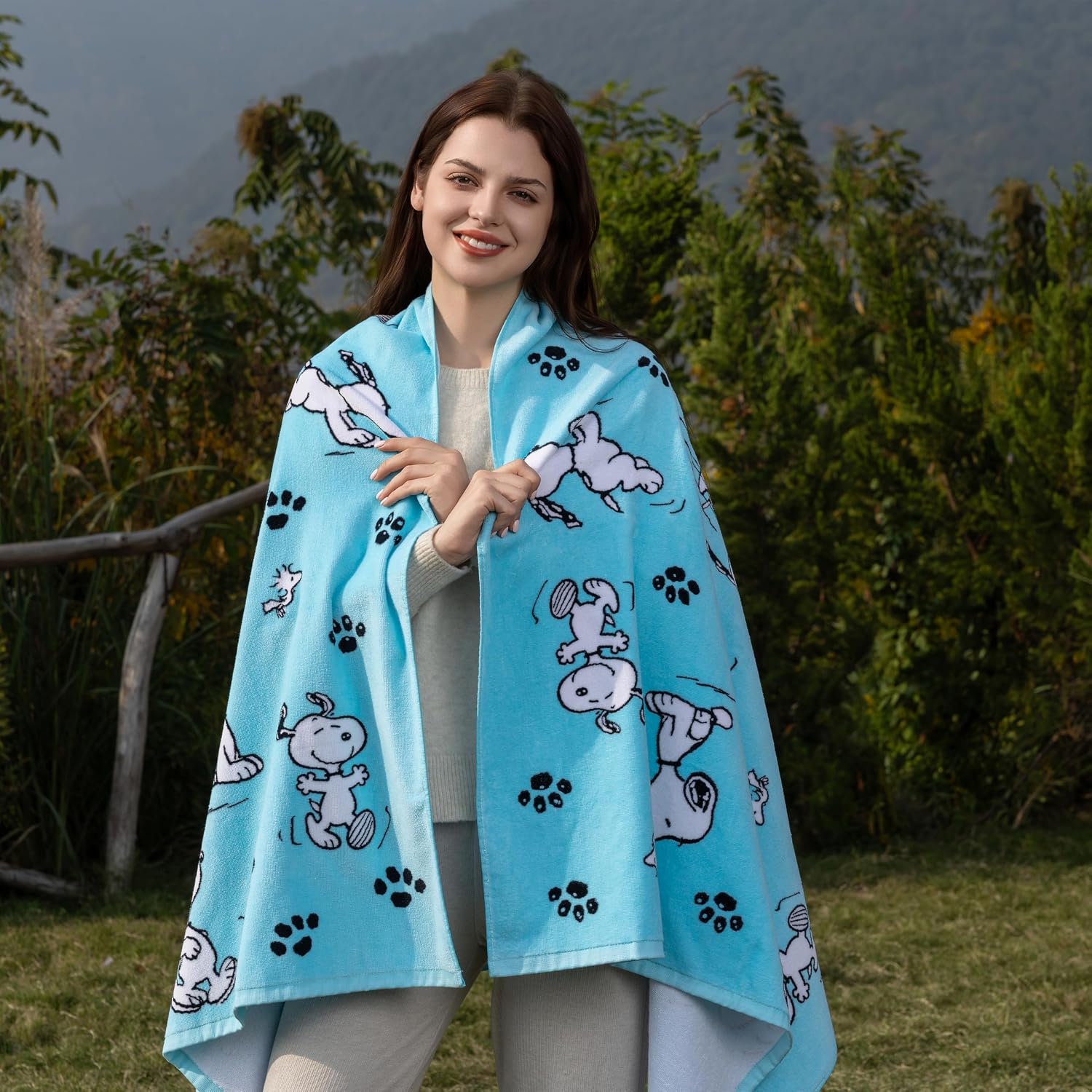 Berkshire Peanuts® Snoopy Beach Towel — 100% Cotton Pool & Beach Towel, Absorbent, Quick-Drying & Sand-Free, 36'' × 72'', Poses and Paws
