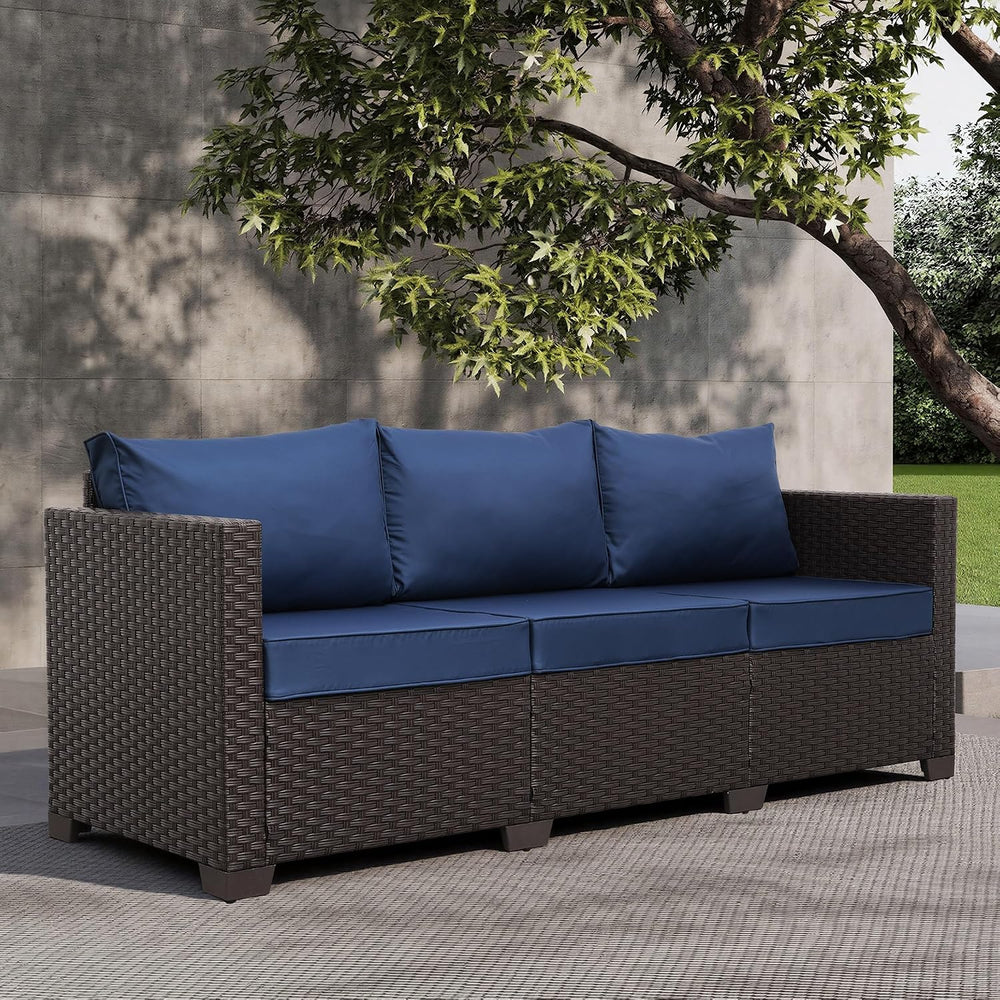 Valita Patio Furniture 3-seat Sofa Brown Wicker Outdoor Furniture Outdoor Cou...