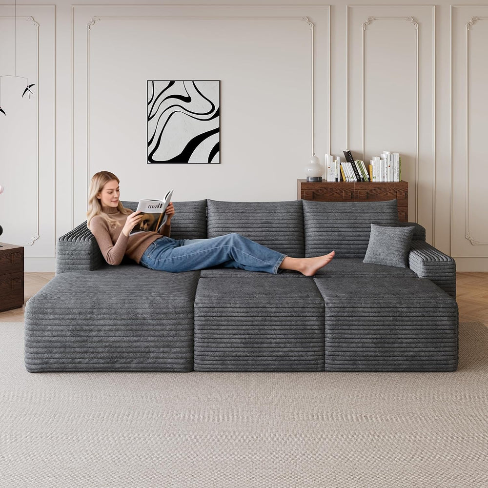 JINGLING 25.6 Inch Plush Corduroy Ottoman, Modular Sectional Foot Rest for Li...