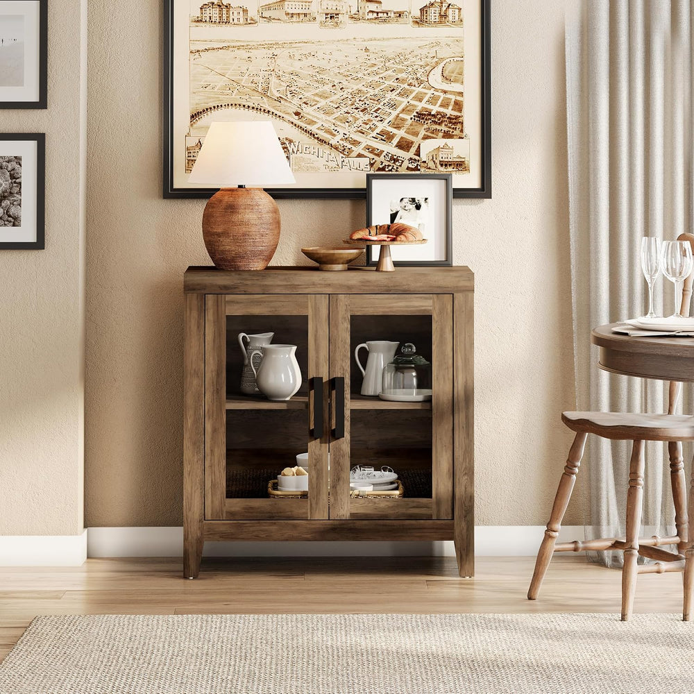 WAMPAT Buffet Cabinet with Storage, Kitchen Sideboard Cabinet with Glass Door...