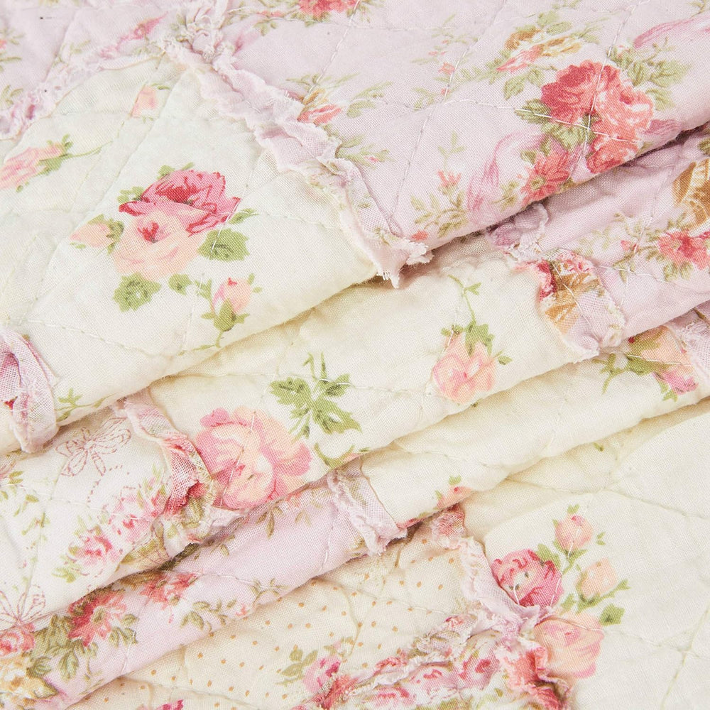 Cozyholy Original 100% Cotton Quilt Pink Floral Patchwork Quilts Quilted Thro...