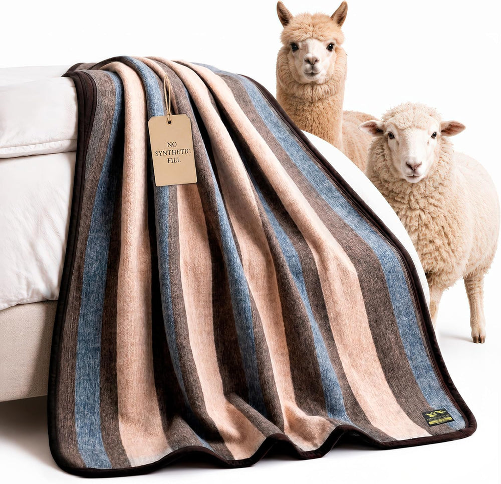 Alpaca & Sheep Wool Blanket, Full/Queen, Heavyweight Warmth, Earth Tones