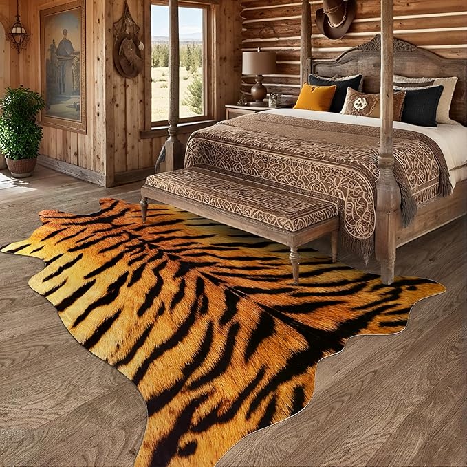 AROGAN Premium Tiger Print Rug 5.2x6.2 Feet, Machine Washable Faux Fur Rug - Image 4