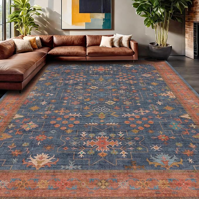 Boho Navy Blue 10x12 Area Rug for Living Room, Extra Large Dining Room Rugs for - Image 3