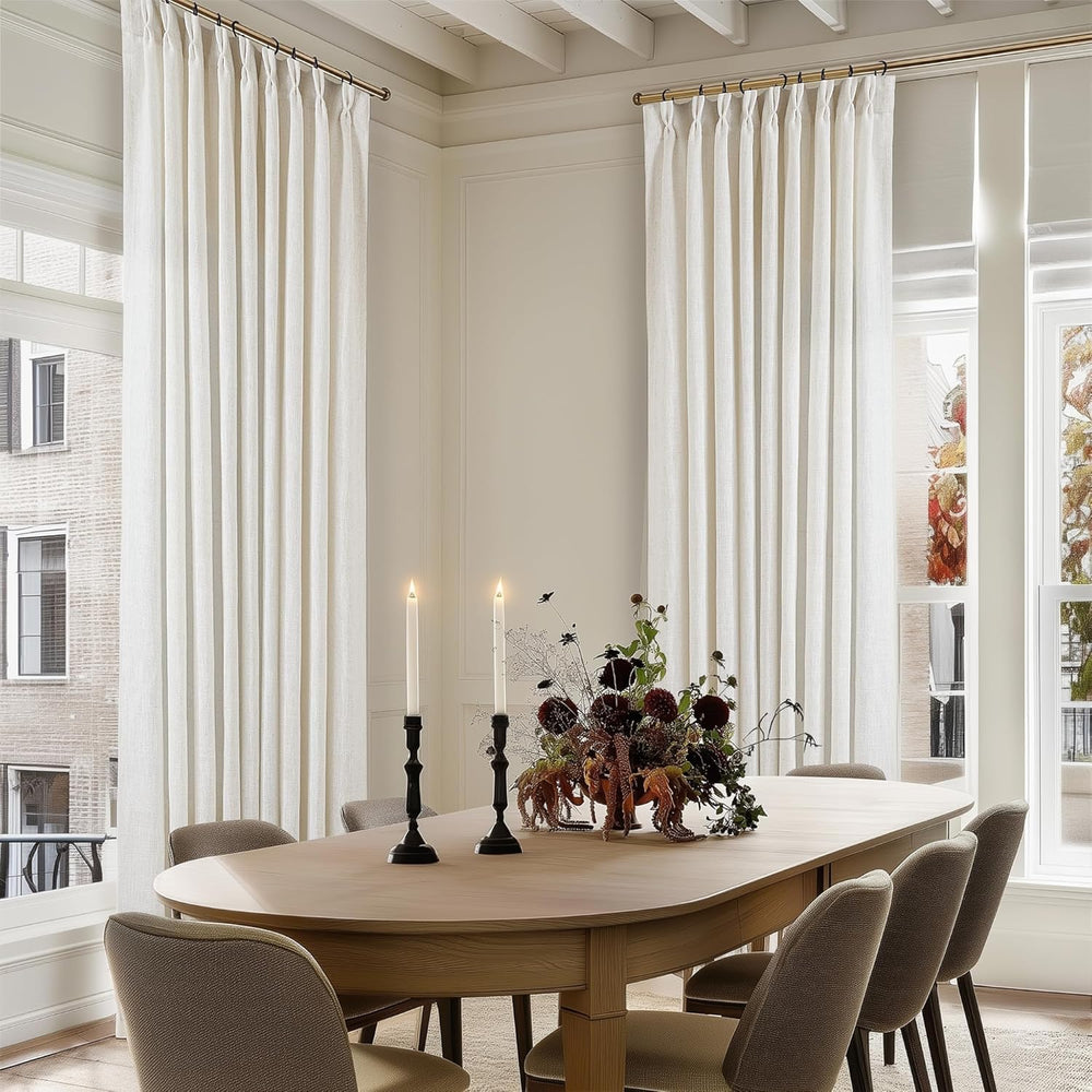 102 Inch Curtains Pinch Pleat Linen Curtains Natural 2 Panels