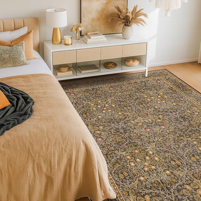 Gold Brown Floral Living Room Rug 5x7 - Image 3